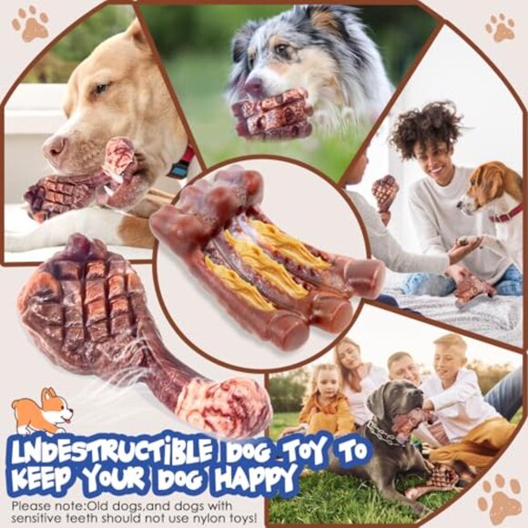 Indestructible Nylon Dog Chew Toys 2 Pack Tough Teething Bone Large Breed - Picture 6 of 7